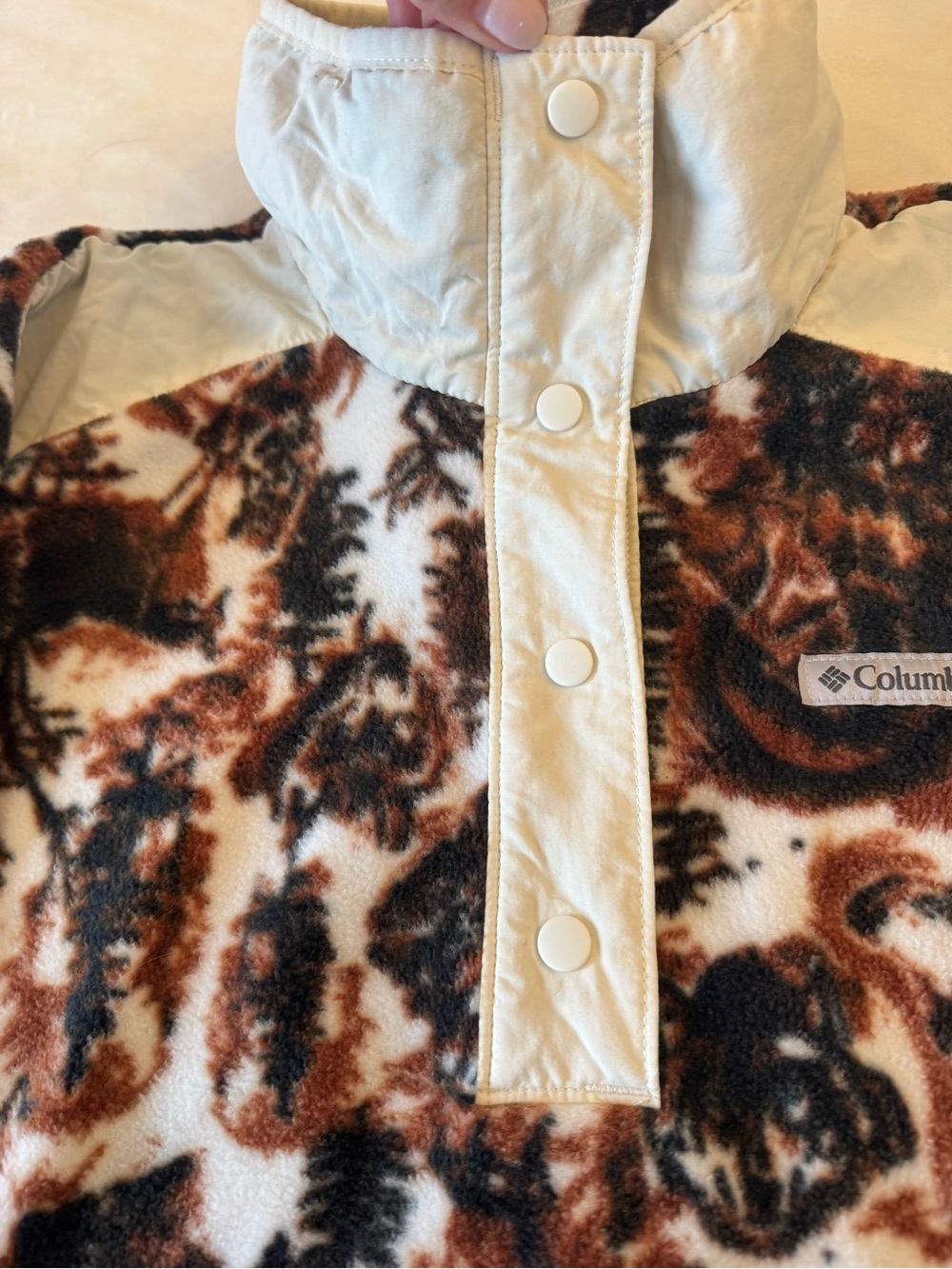 Columbia Women’s Wolf Brown and Cream Printed Fleece Snap-Pullover, sz 2X - Picture 7 of 16
